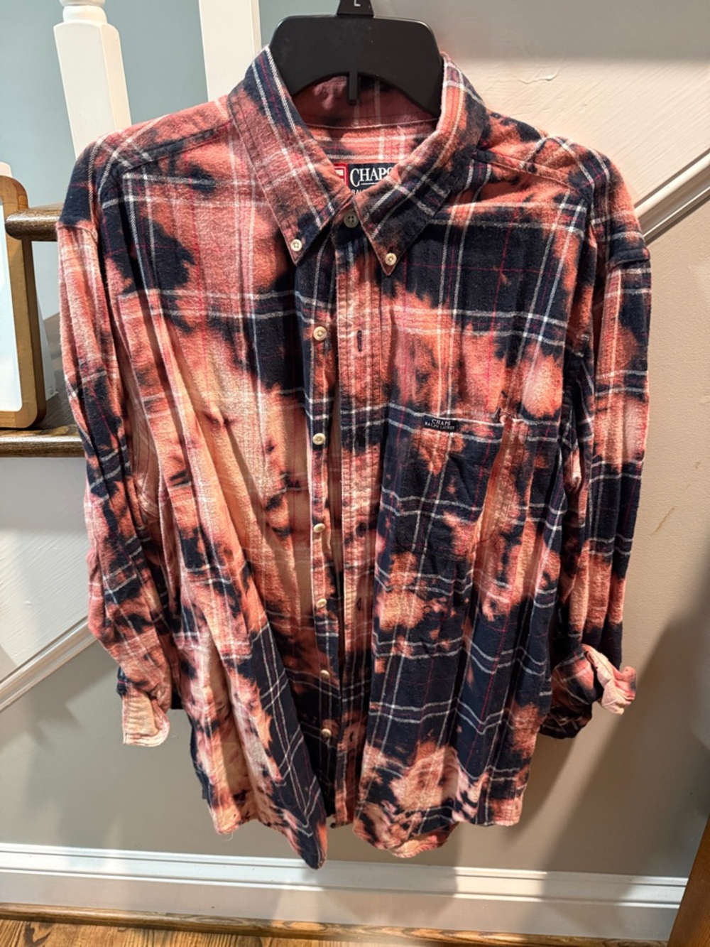 Ralph Lauren Tie-Dye Plaid Flannel Button-Down Shirt - pink & Black